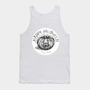 Hand drawn handwriting lettering happy halloween spooky smiling toothless pumpkin Tank Top